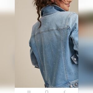 Authentic Tommy Bahama Womens Embellished Crystal Jean Jacket